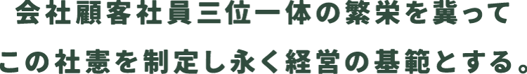 会社顧客社員三位一体の繁栄を冀ってこの社憲を制定し永く経営の基範とする。
